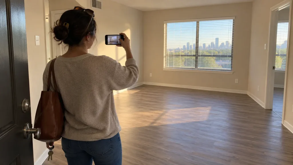 Photographing a clean apartment before returning the keys