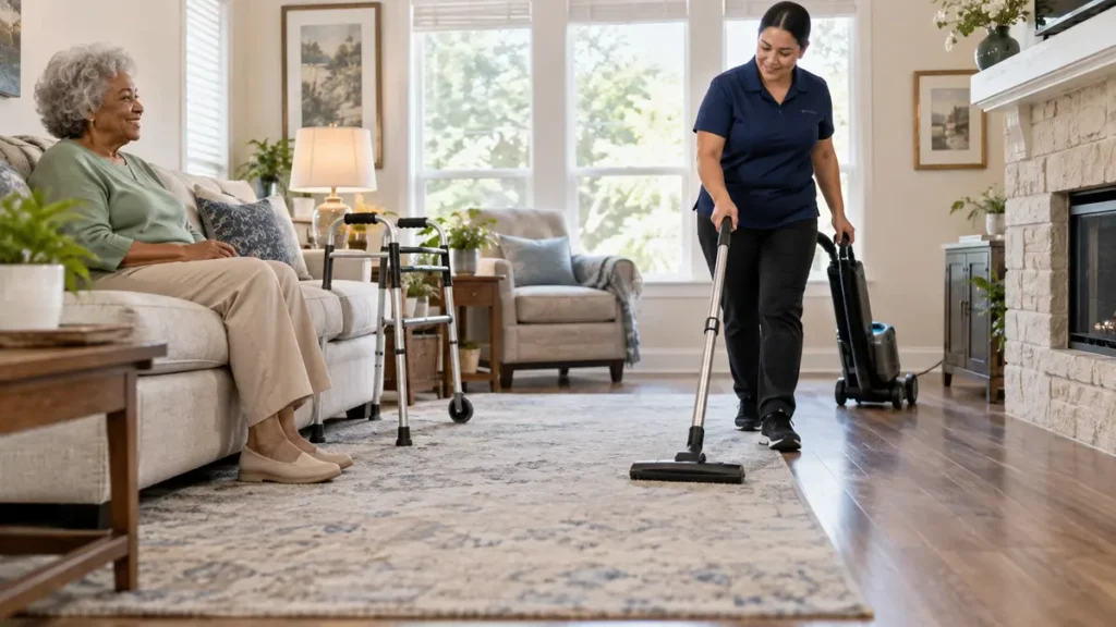 Safe house cleaning for seniors with clear walkways